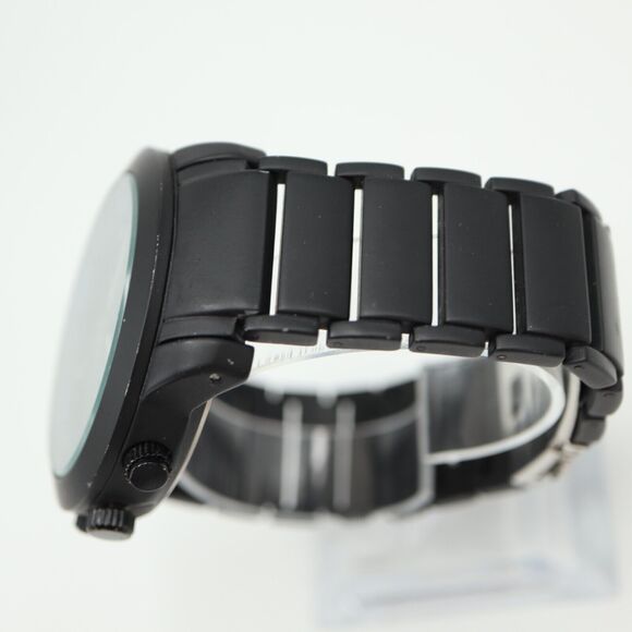 MN Black Mens Watch Faux Chrono 50mm Stainless Steel Bracelet with New Battery - Picture 13 of 16